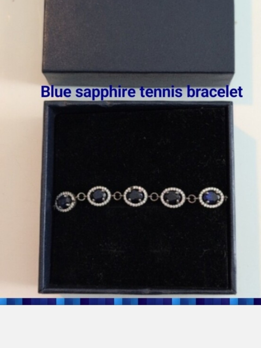 BLUE Sapphire Tennis Bracelet 925 Sterling Silver Bracelet Diamond Chip - Picture 8 of 16